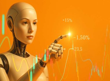 Bolla intelligenza artificiale con AI e grafici finanziari