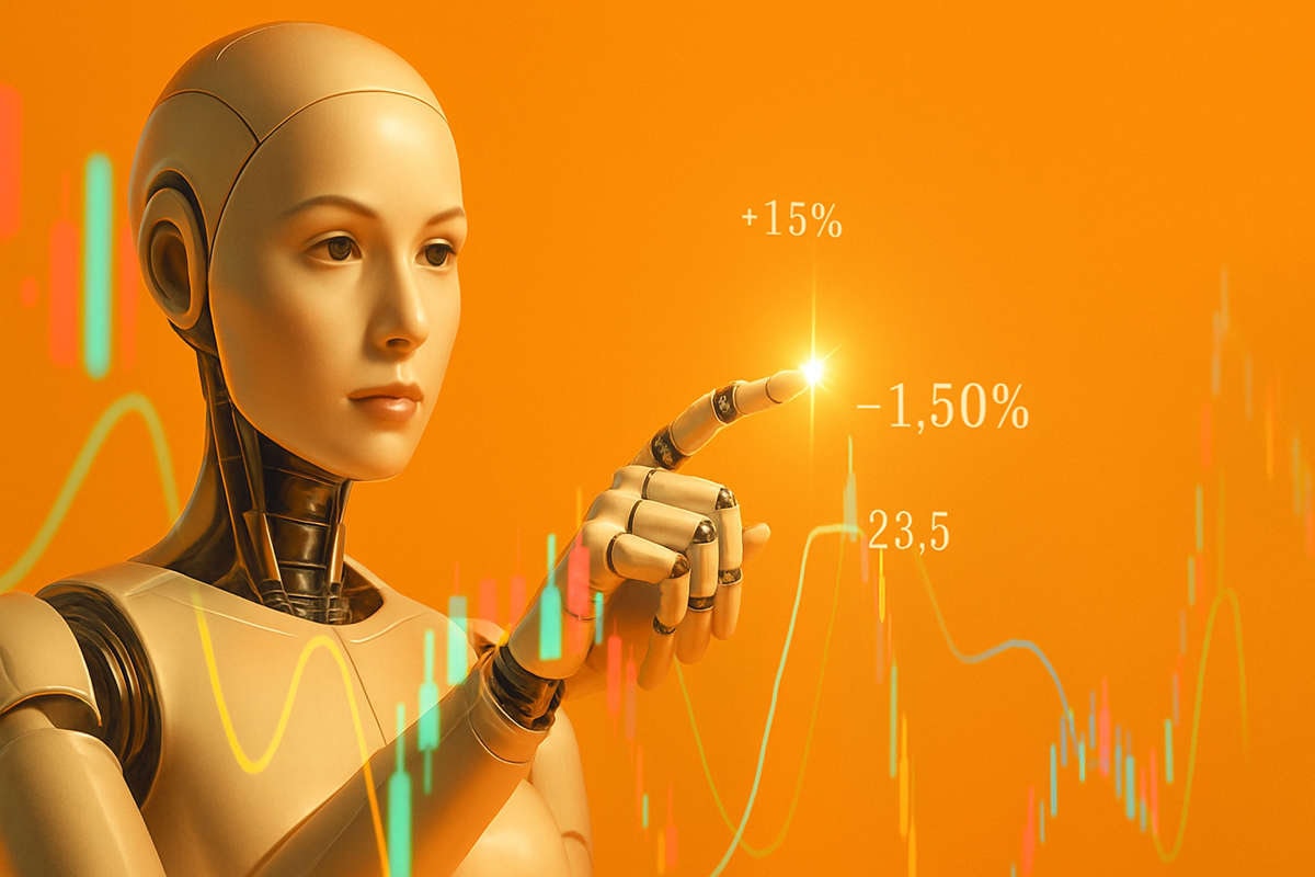 Bolla intelligenza artificiale con AI e grafici finanziari