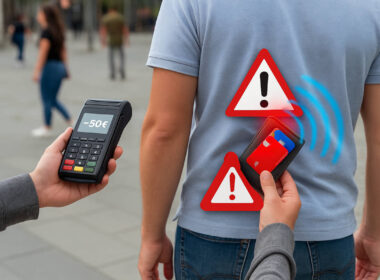 Borseggio 2.0 con POS mobile contactless che preleva denaro da carta in tasca
