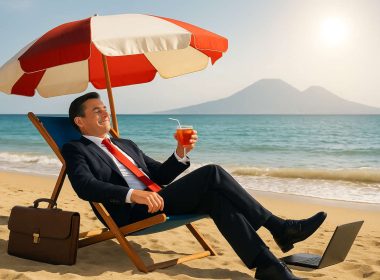 Consulente in vacanza sotto l’ombrellone ad agosto