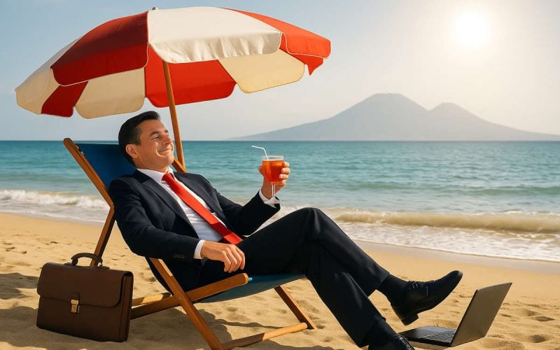 Consulente in vacanza sotto l’ombrellone ad agosto