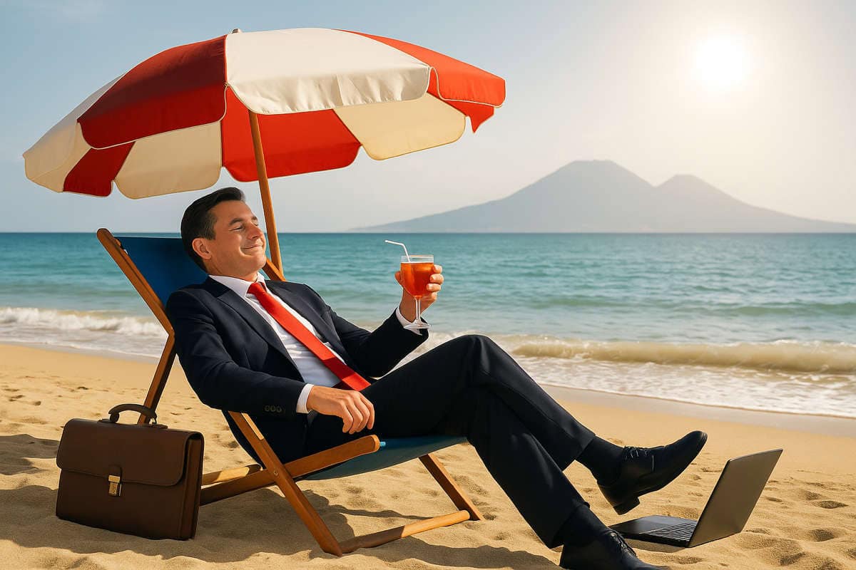 Consulente in vacanza sotto l’ombrellone ad agosto