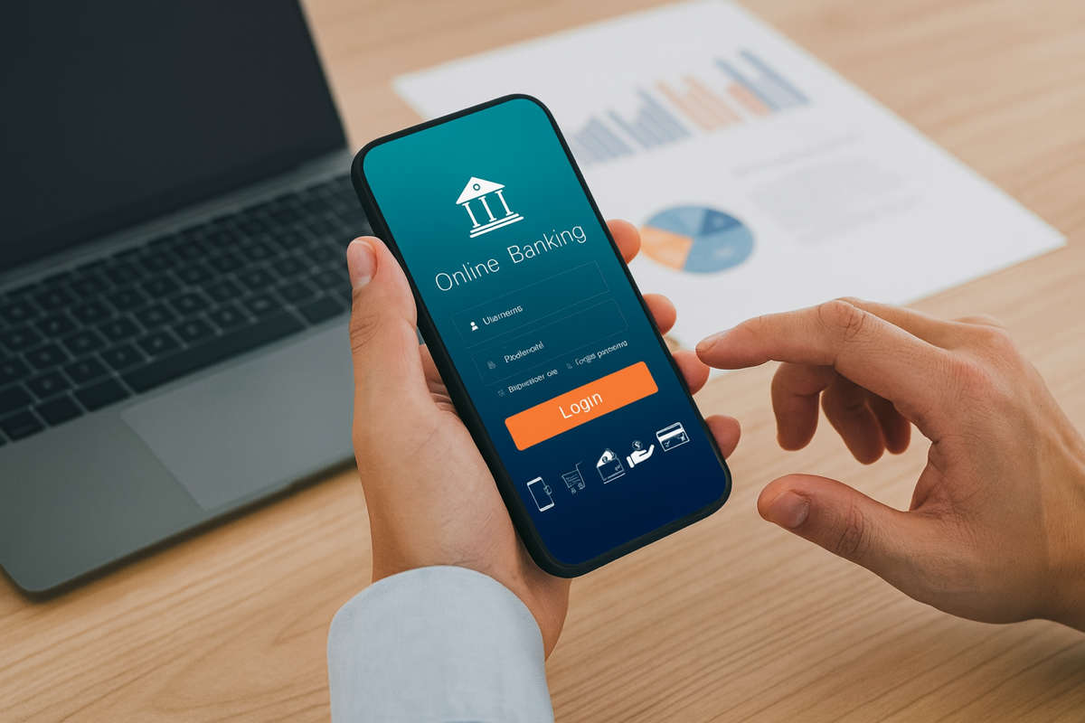 Persona al computer e smartphone con app di online banking, simbolo della guida ABI sui bonifici istantanei e sulla sicurezza dei pagamenti digitali.