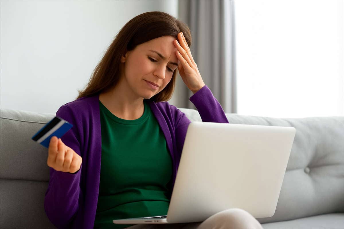 Truffe sui prestiti personali: nel 2024 quasi 900mila vittime ed il 2025 sembra volgere al peggio. Truffe sui prestiti personali: donna preoccupata con carta di credito in mano davanti al computer, simbolo di truffa online e furto carta di credito.
