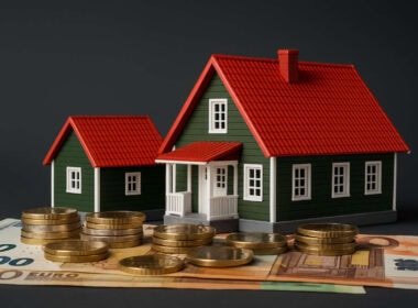 Cessione singoli crediti fiscali: casa con tetto rosso su monete e banconote euro