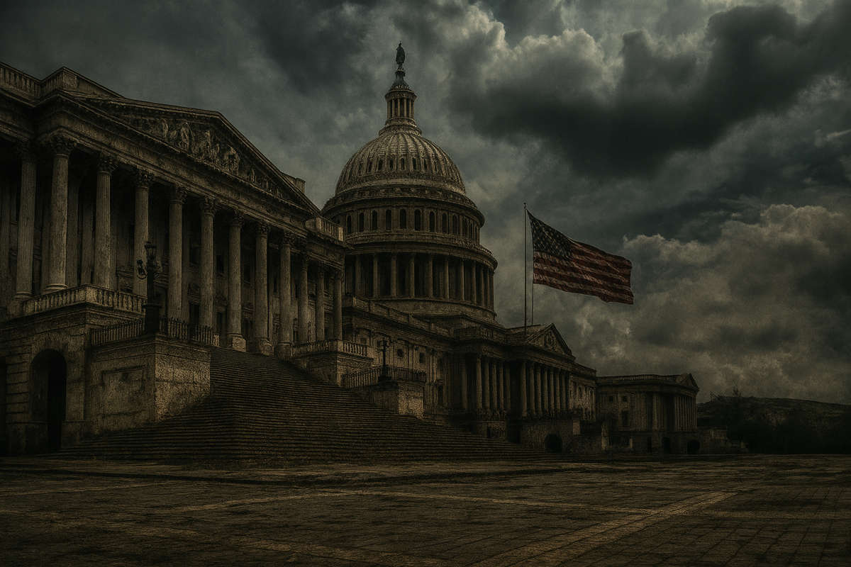 Capitol Hill desolato sotto cieli cupi durante lo shutdown USA 2025