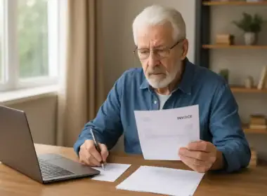 Lavoro autonomo occasionale e pensione. Lavoro autonomo occasionale e pensione: pensionato che compila ricevuta con ritenuta d’acconto.