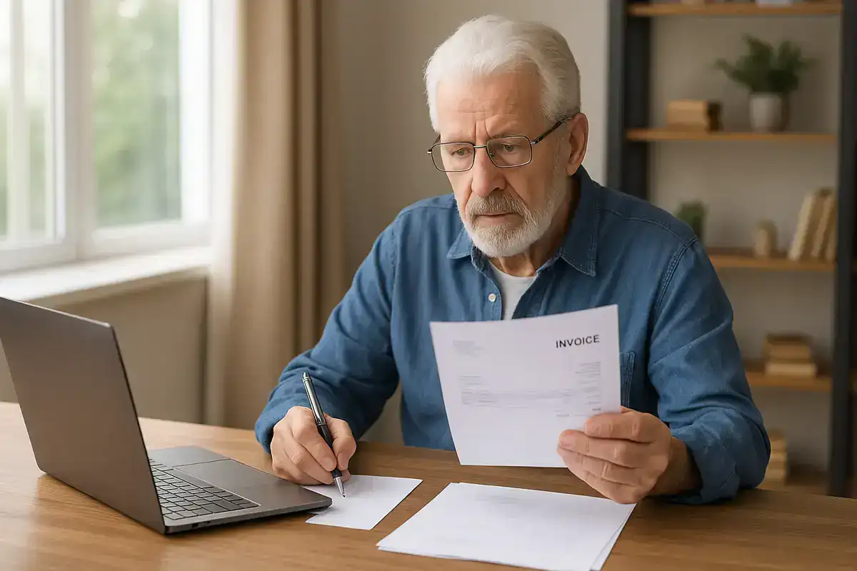 Lavoro autonomo occasionale e pensione. Lavoro autonomo occasionale e pensione: pensionato che compila ricevuta con ritenuta d’acconto.