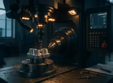 Centro di lavoro CNC a cinque assi in funzione, simbolo degli investimenti agevolati dalla Nuova Sabatini 2026 per l’innovazione tecnologica delle PMI.