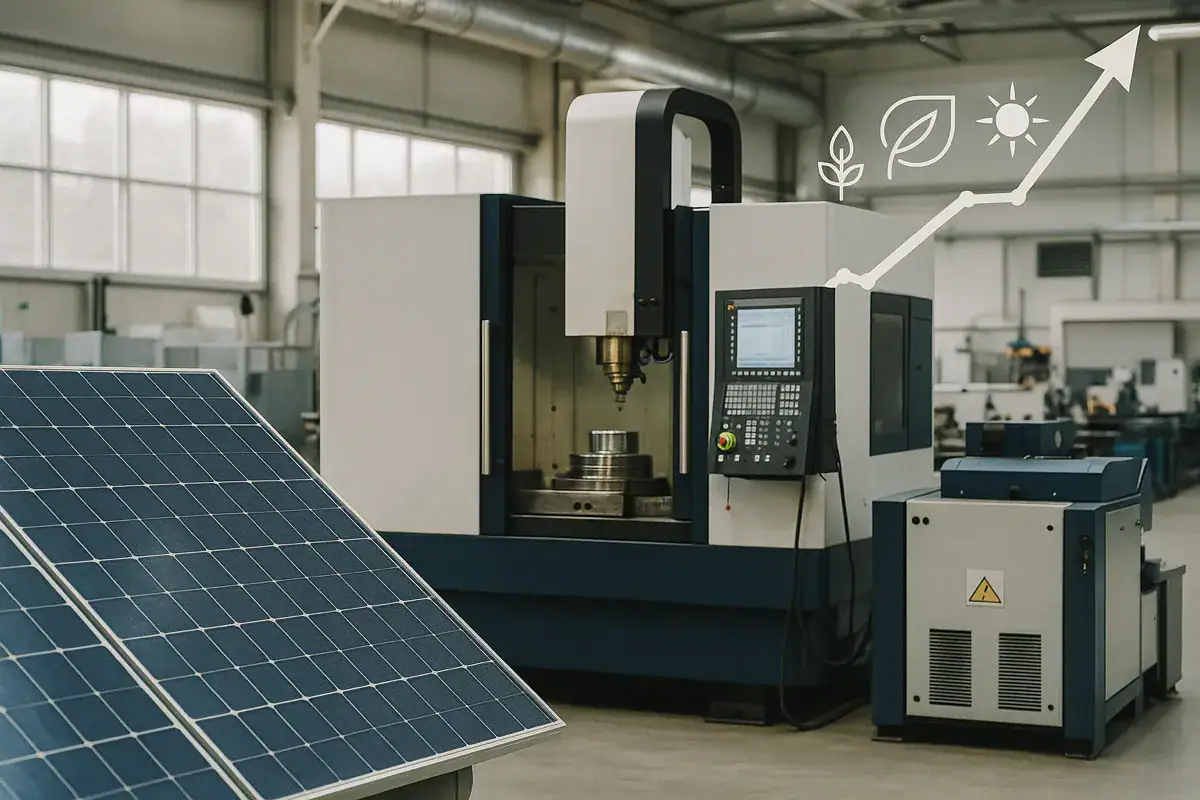 Iperammortamento 2026: come cambia per le imprese e quali aliquote valgono. iperammortamento 2026: macchinario industriale e pannelli fotovoltaici in stabilimento produttivo