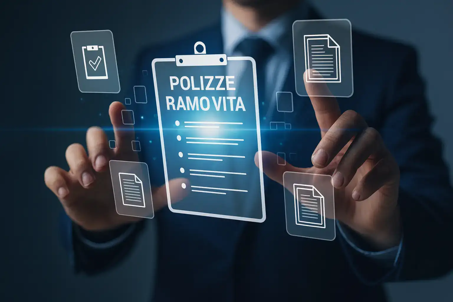 Il ramo vita: le polizze a gestione separata e le unit linked. Polizze vita gestione separata e unit linked rappresentate da interfaccia digitale con documenti assicurativi e consulenza finanziaria professionale.