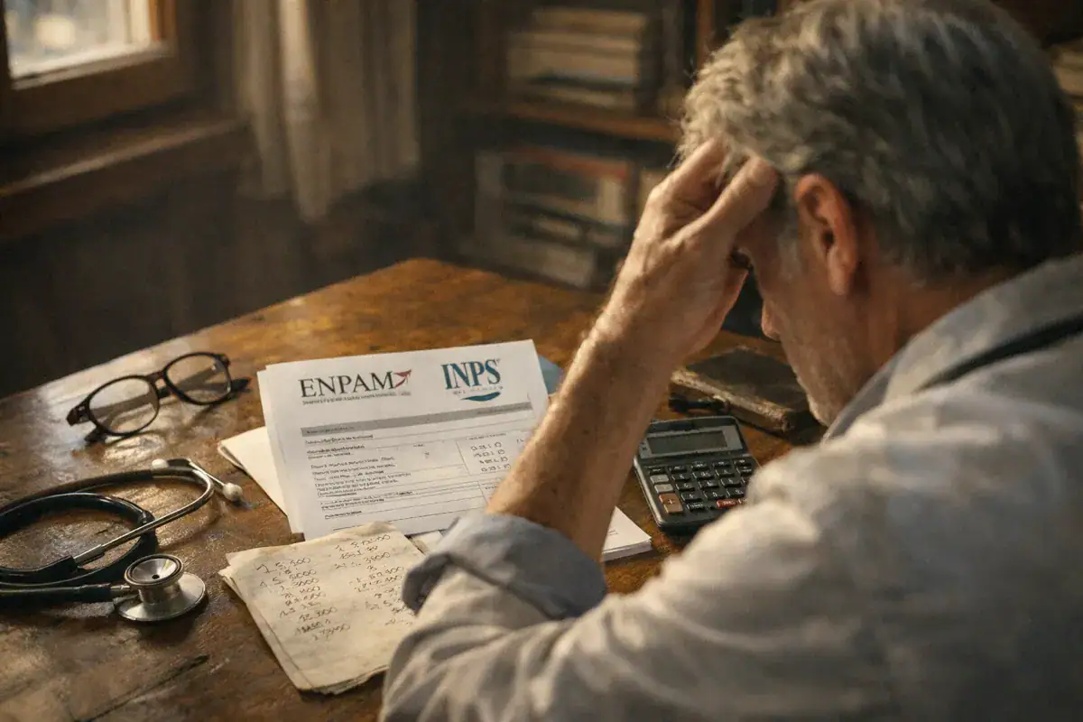 Pensione dei medici: d’oro o “due soldi”?. Calcolo pensione medici: professionista esamina documenti ENPAM e INPS.