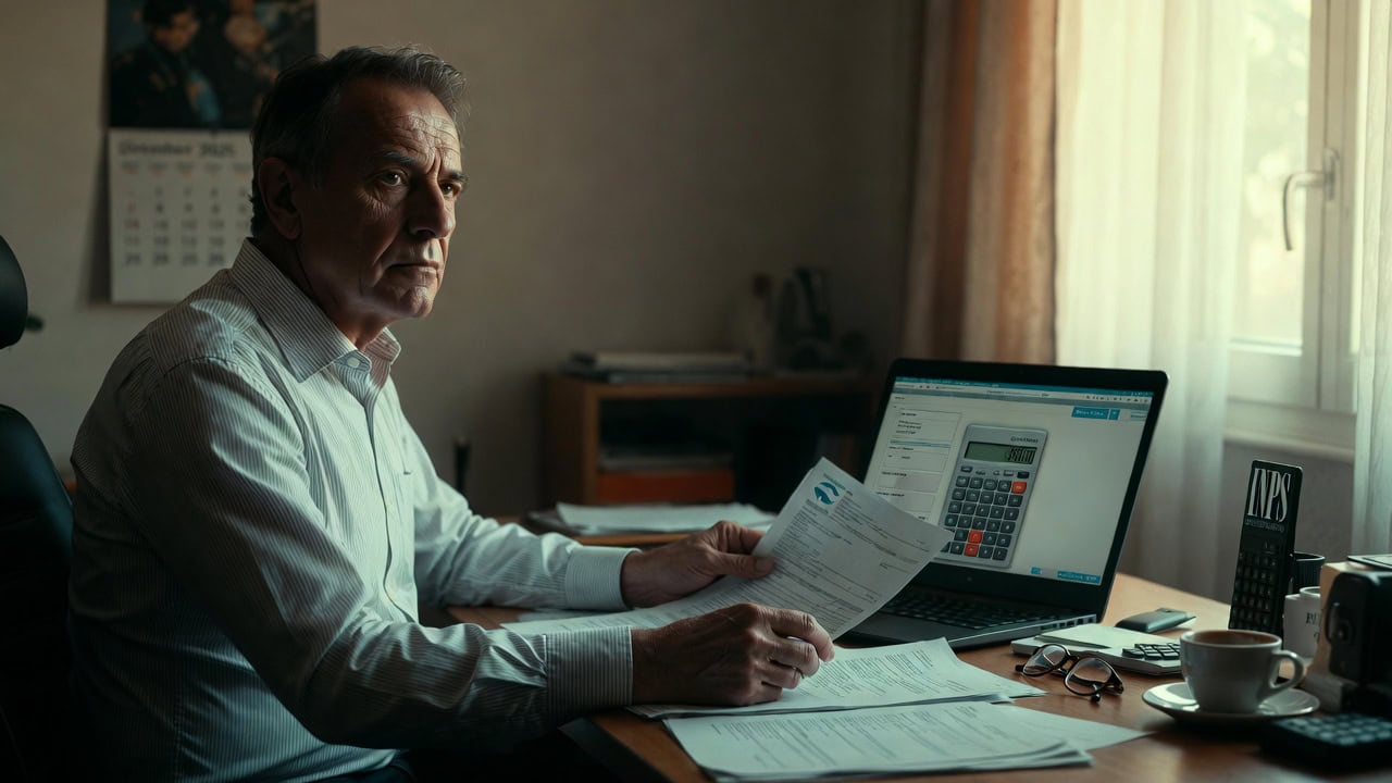 Quota 103: uscita a 62 anni ancora possibile ma solo per chi ha maturato i requisiti entro il 2025. Quota 103 nel 2026: professionista italiano sessantenne valuta documenti pensionistici INPS con calcolatrice digitale su laptop.