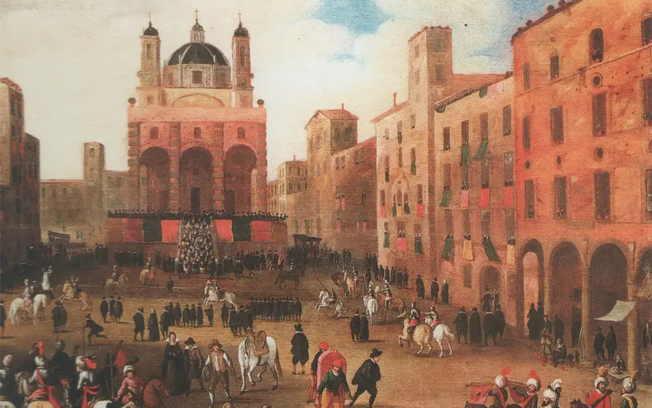 San Pietro in Banchi a Genova: lo spirito commerciale al servizio di una causa giusta. San Pietro in Banchi Genova veduta storica Piazza Banchi XVI secolo