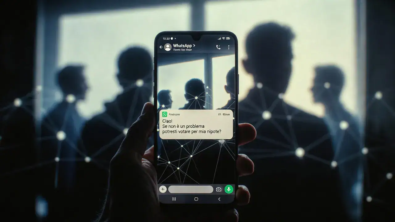 Ghost Pairing: la truffa WhatsApp che parte dai tuoi contatti fidati. Truffa ghost pairing: messaggio WhatsApp fraudolento da contatto fidato che chiede di votare