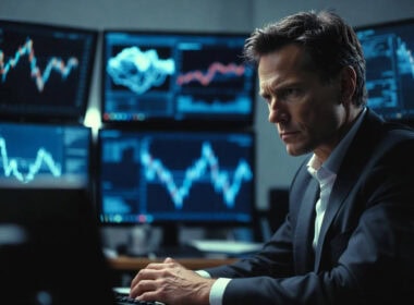 Antiriciclaggio nelle assicurazioni analisi dati finanziari su monitor in ufficio.