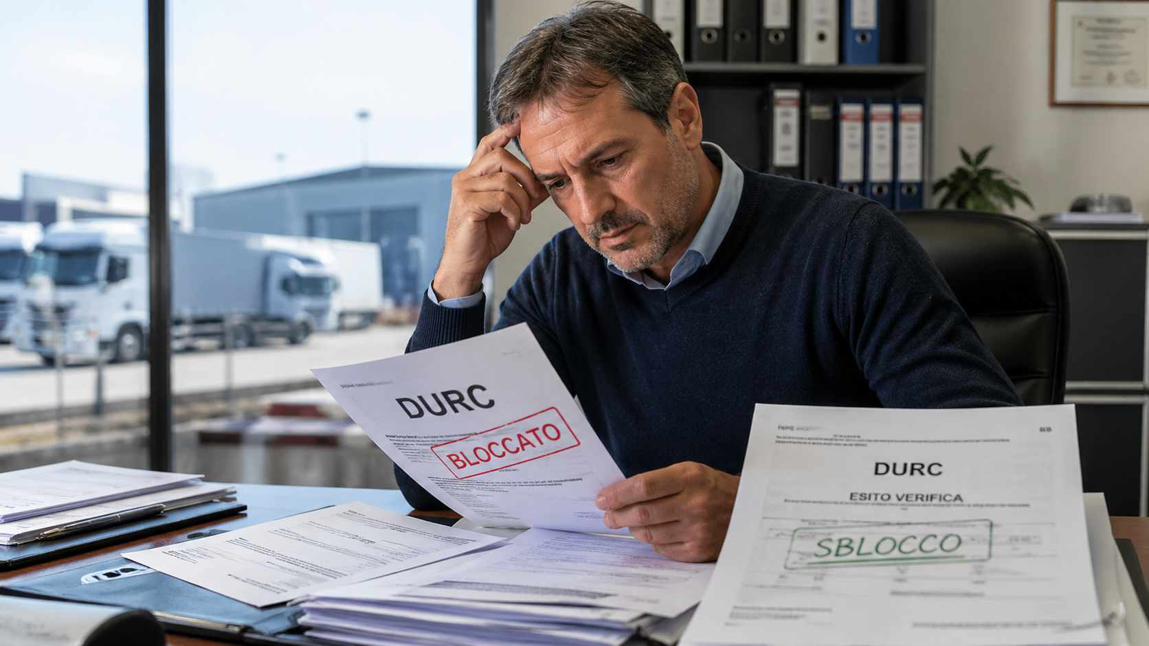 DURC bloccato imprenditore analizza documenti con timbro blocco INPS