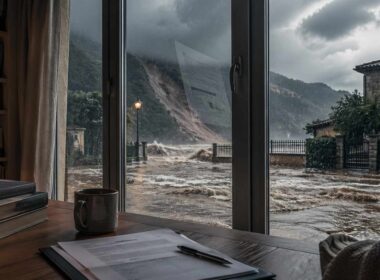 Polizza casa conviene davvero: interno domestico sicuro mentre fuori una violenta alluvione minaccia l’abitazione