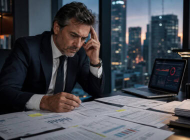 Migliorare il rating bancario della PMI: imprenditore analizza documenti finanziari e report di rischio