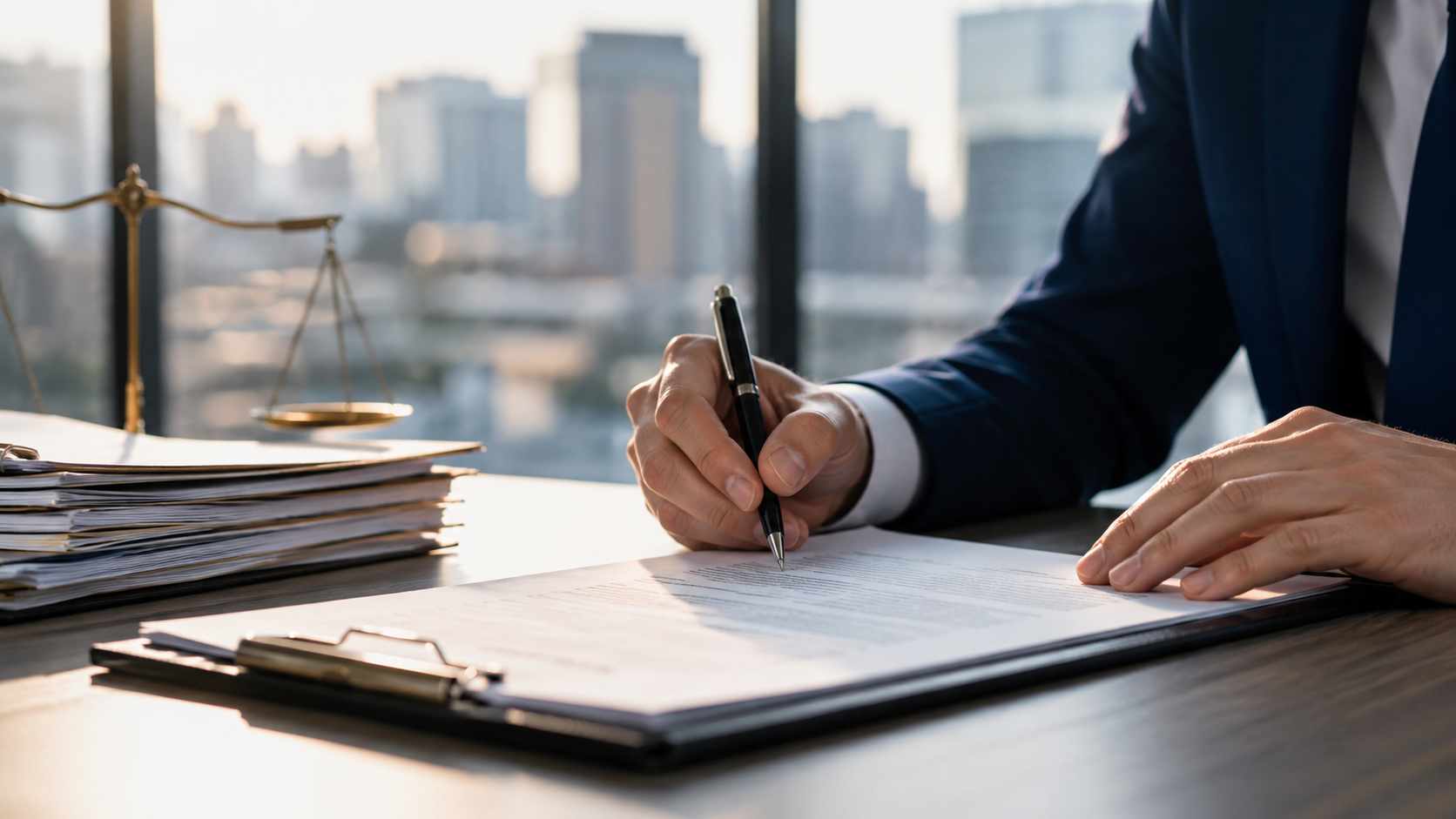 Conviene leasing o acquisto, dirigente firma un contratto per un investimento aziendale in ufficio