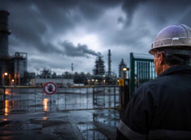 Un'azienda può essere in regola e ugualmente inassicurabile. Ecco perché. Modello COPE in un impianto industriale osservato da un tecnico davanti a uno stabilimento chimico