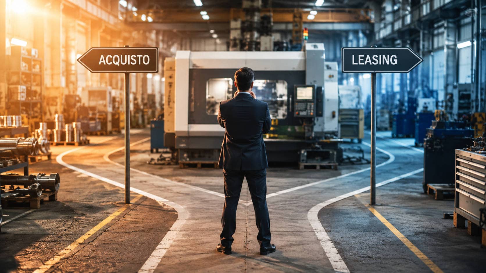 Leasing strumentale: imprenditore davanti alla scelta tra acquisto e leasing di un macchinario industriale