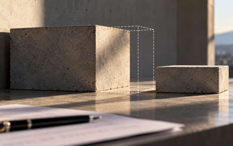 Blocchi in cemento separati da uno spazio vuoto che rappresenta capacità finanziaria lasciata disponibile
