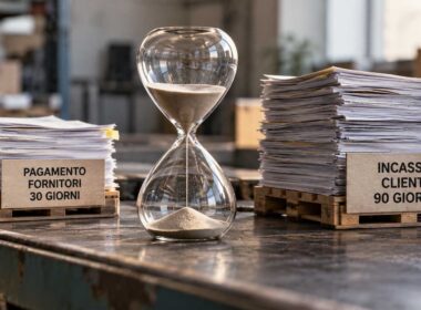 Clessidra tra documenti con pagamento fornitori a 30 giorni e incasso clienti a 90 giorni